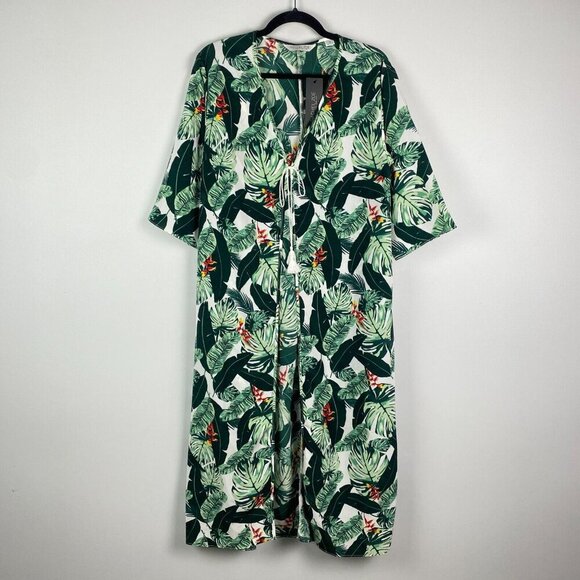 Rachel Zoe Duster Tropical 3/4 Sleeve Tie Front One Size OS Kimono - Picture 1 of 11